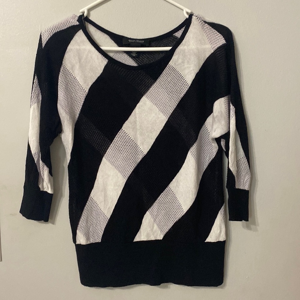 White House Black Market WHBM Women’s Small Black White Striped Knit Blouse Top
